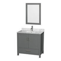 Wyndham Collection Sheffield 36 Inch Single Bathroom Vanity in Dark Gray, White Carrara Marble Countertop, Undermount Square Sink, and 24 Inch Mirror