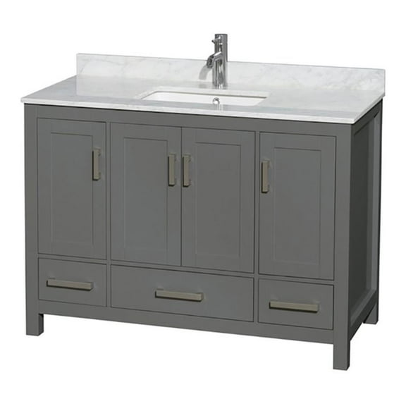 Wyndham Collection Sheffield 48 Inch Single Bathroom Vanity in Dark Gray, White Carrara Marble Countertop, Undermount Square Sink, and No Mirror