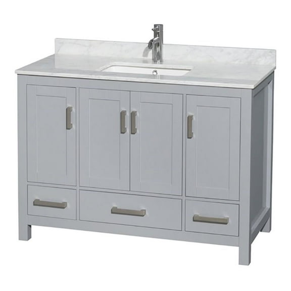 Wyndham Collection Sheffield 48" Wood & Marble Single Bathroom Vanity in Gray