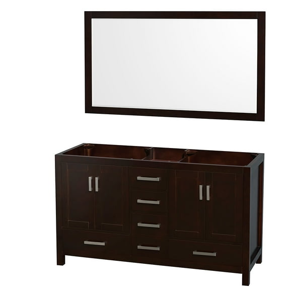 Wyndham Collection Sheffield 60 Inch Double Bathroom Vanity in Espresso, No Countertop, No Sinks, and 58 Inch Mirror