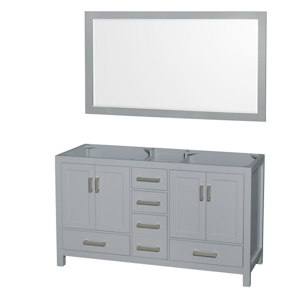 Wyndham Collection Sheffield 59" Mirror Wood Double Bathroom Vanity in Gray