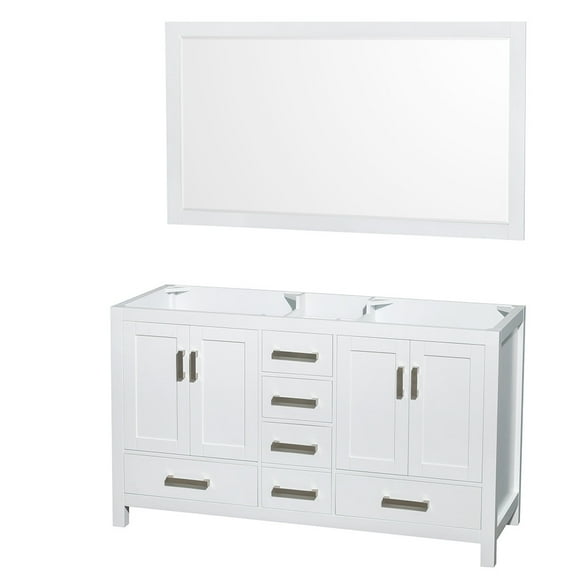 Wyndham Collection Sheffield 59" Mirror Wood Double Bathroom Vanity in White