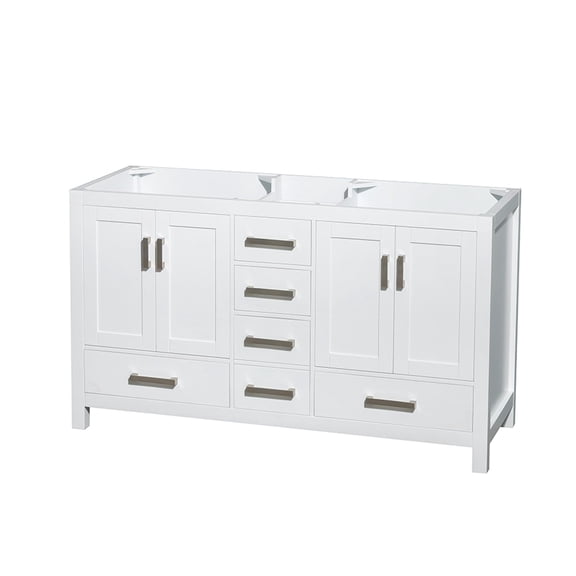 Wyndham Collection Sheffield 59" No Mirror Wood Double Bathroom Vanity in White