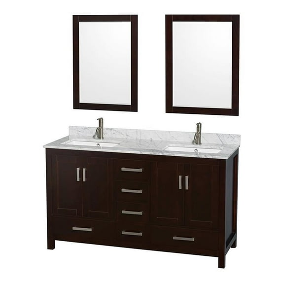 Wyndham Collection Sheffield 60" Marble Double Bathroom Vanity in Espresso/White