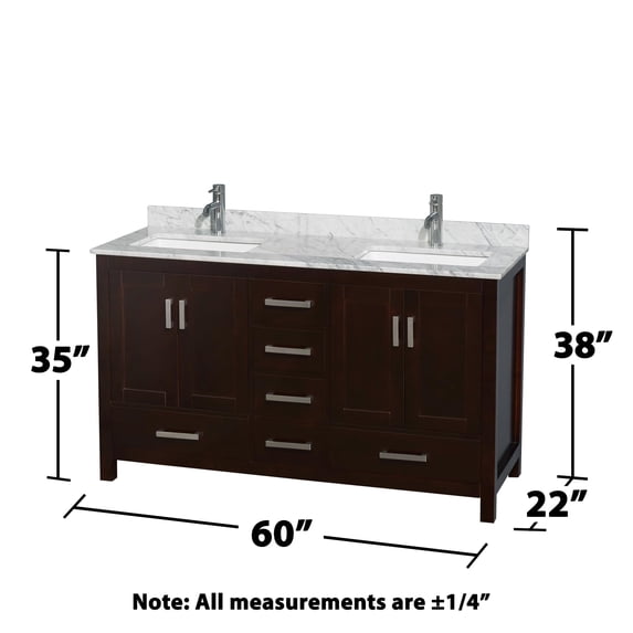 Wyndham Collection Sheffield 60" Marble Double Bathroom Vanity in White/Espresso