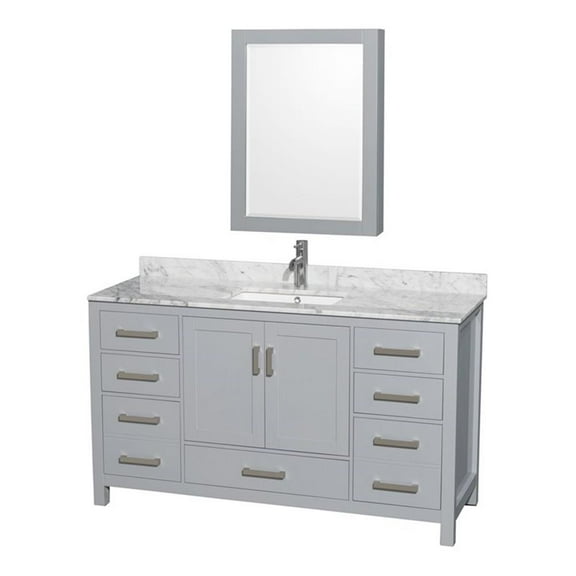 Wyndham Collection Sheffield 60" Marble Single Bathroom Vanity in White/Gray
