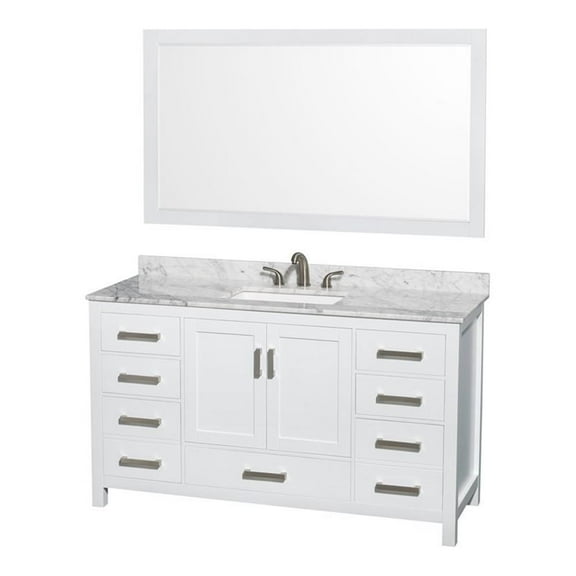 Wyndham Collection Sheffield 60" Marble & Wood Single Bathroom Vanity in White