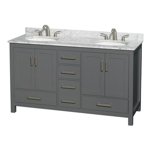 Wyndham Collection Sheffield 60" Metal Double Bathroom Vanity in White/Dark Gray