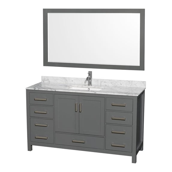 Wyndham Collection Sheffield 60" Metal Single Bathroom Vanity in Dark Gray/White