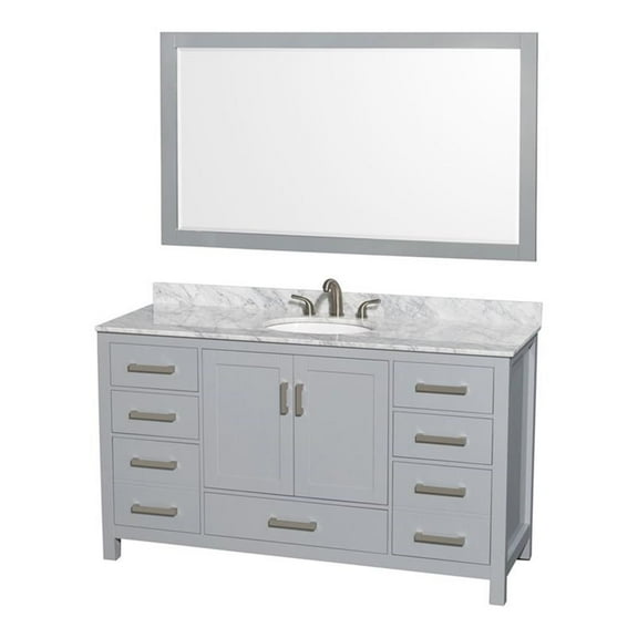 Wyndham Collection Sheffield 60" Oval Sink Wood Single Bathroom Vanity in Gray