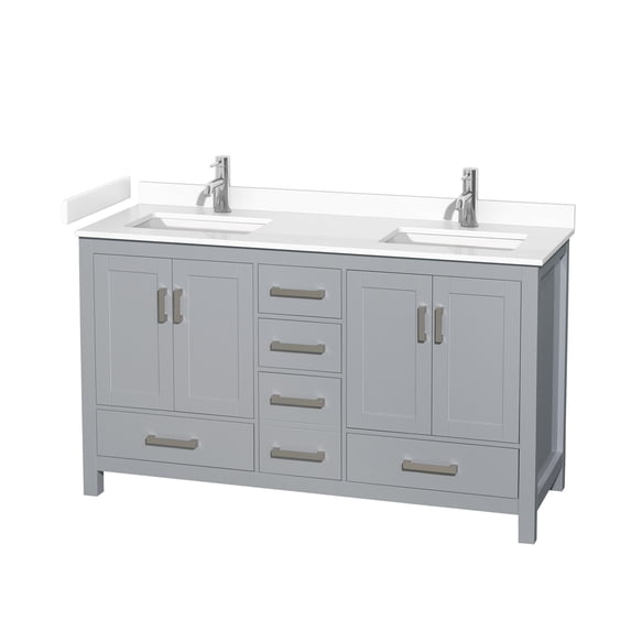 Wyndham Collection Sheffield 60" Solid Wood Double Bathroom Vanity in Gray