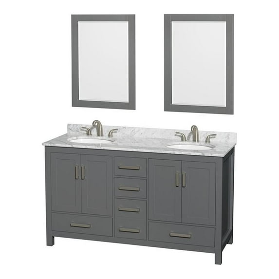 Wyndham Collection Sheffield 60" Wood Double Bathroom Vanity in Dark Gray/White