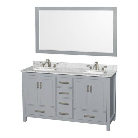 Wyndham Collection Sheffield 60" Wood Double Bathroom Vanity in White/Gray