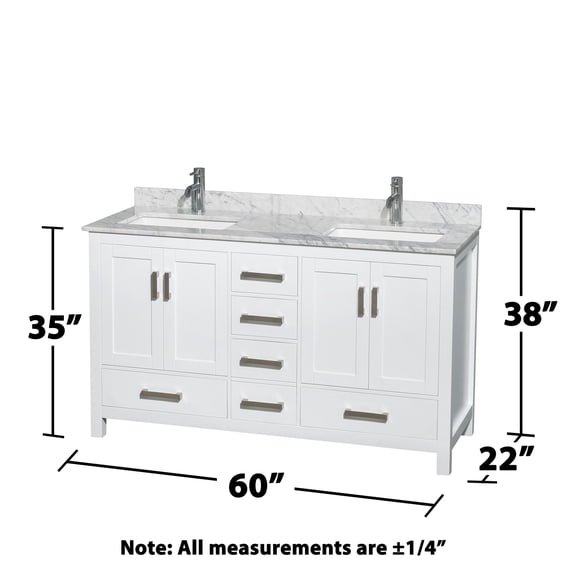 Wyndham Collection Sheffield 60" Wood & Marble Double Bathroom Vanity in White