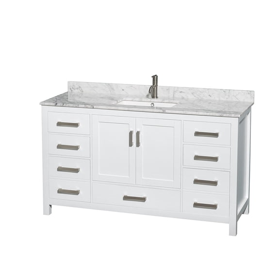 Wyndham Collection Sheffield 60" Wood & Marble Single Bathroom Vanity in White