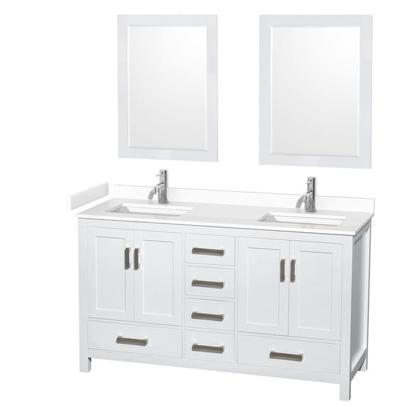 Wyndham Collection Sheffield 60" Wood & Metal Double Bathroom Vanity in White