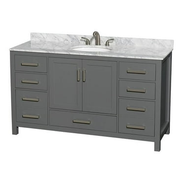 Wyndham Collection Sheffield 60" Wood Single Bathroom Vanity in White/Dark Gray