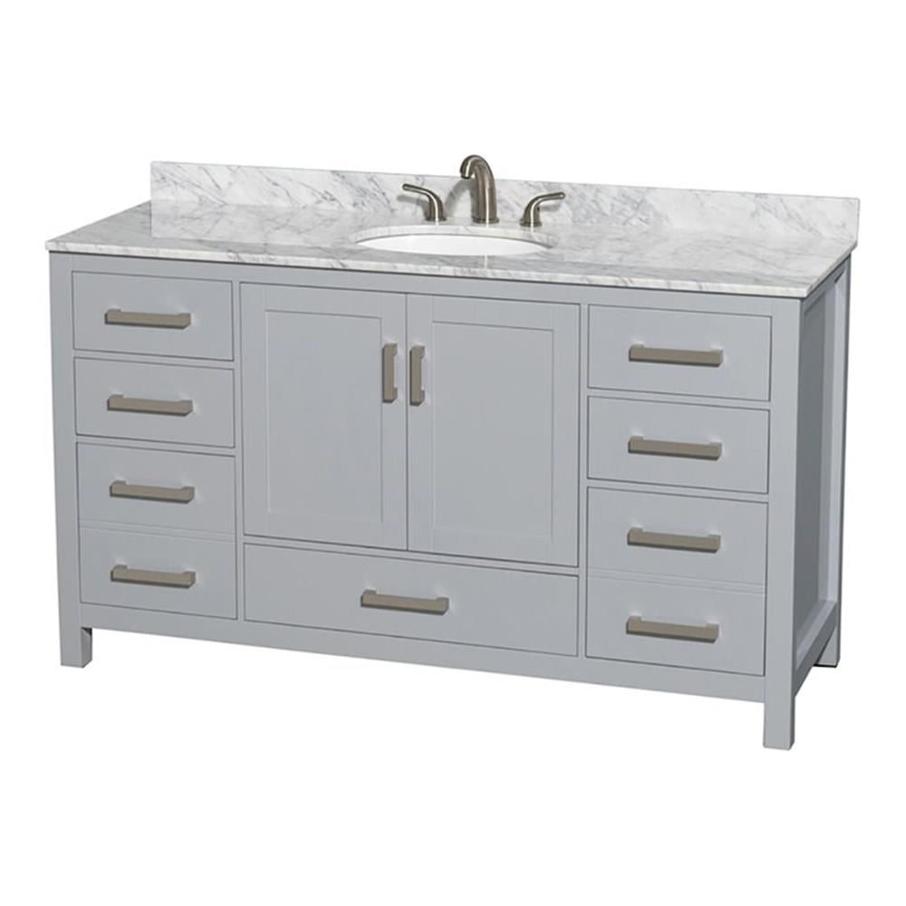 Sheffield 60" Gray Freestanding Single Bathroom Vanity with Marble Top