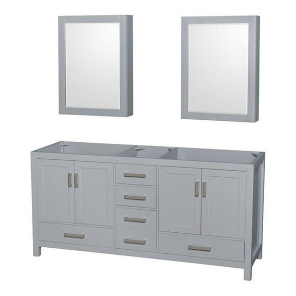Wyndham Collection Sheffield 71" Cabinets Wood Double Bathroom Vanity in Gray
