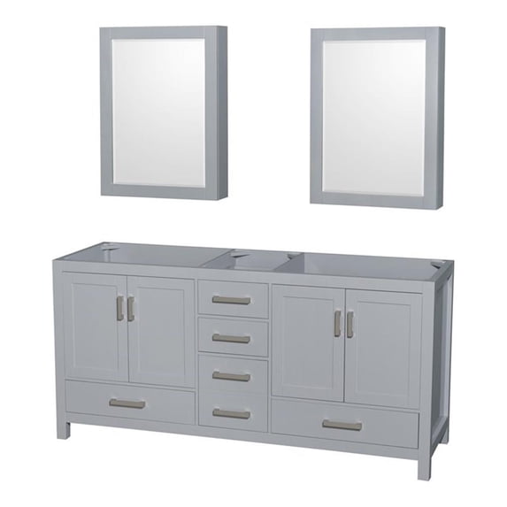 Wyndham Collection Sheffield 71" Cabinets Wood Double Bathroom Vanity in Gray