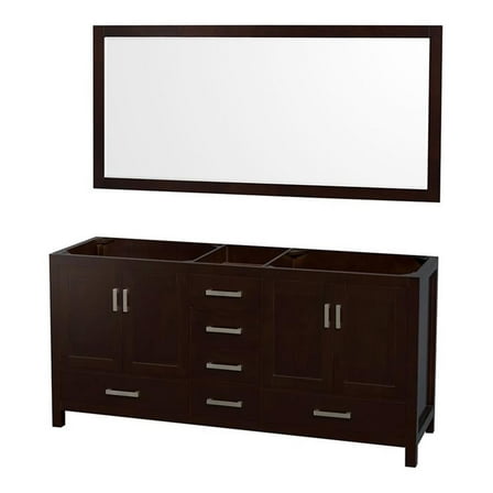 Wyndham Collection Sheffield 72 Inch Double Bathroom Vanity in Espresso, No Countertop, No Sinks, and 70 Inch Mirror