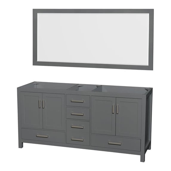 Wyndham Collection Sheffield 71" Mirror Wood Double Bathroom Vanity in Dark Gray