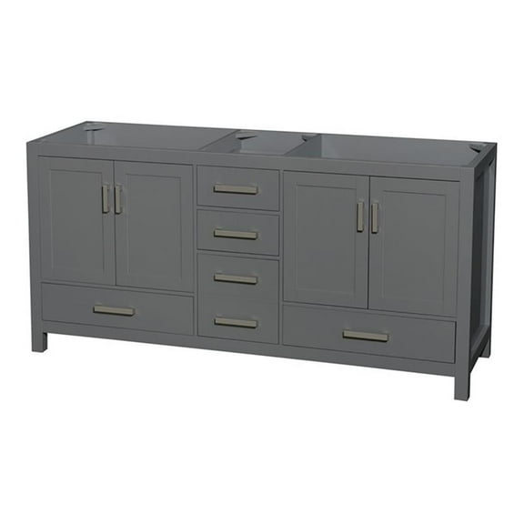 Wyndham Collection Sheffield 71" Solid Wood Double Bathroom Vanity in Dark Gray