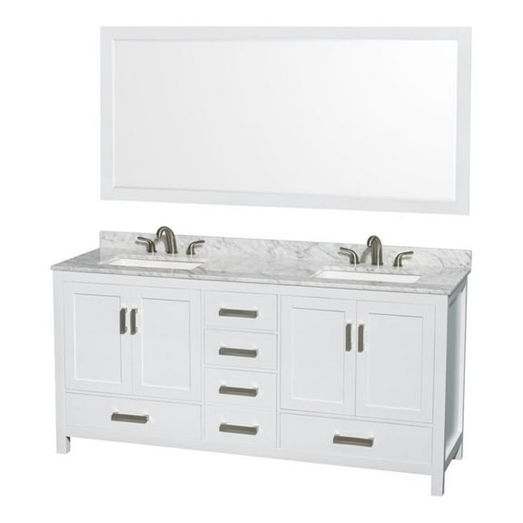 Wyndham Collection Sheffield 72" Marble Double Bathroom Vanity in White/Chrome