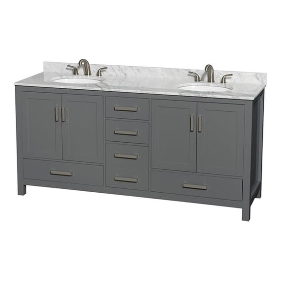 Wyndham Collection Sheffield 72" Metal Double Bathroom Vanity in White/Dark Gray