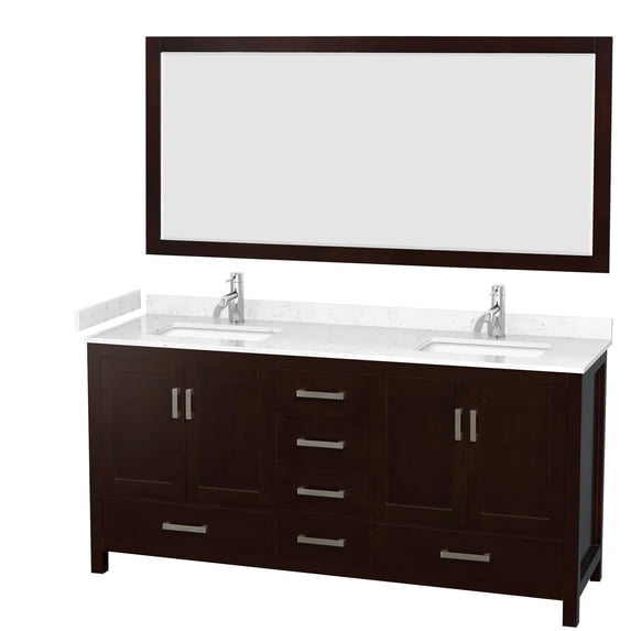 Wyndham Collection Sheffield 72" Mirror Wood Double Bathroom Vanity in Espresso