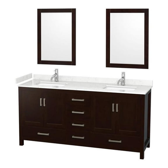 Wyndham Collection Sheffield 72" Mirrors Wood Double Bathroom Vanity in Espresso