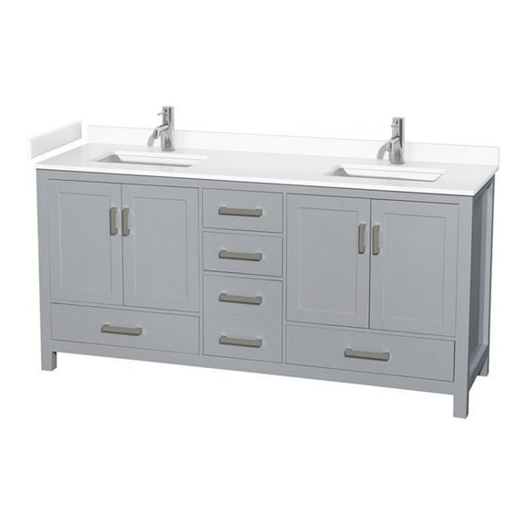 Wyndham Collection Sheffield 72" Solid Wood Double Bathroom Vanity in Gray