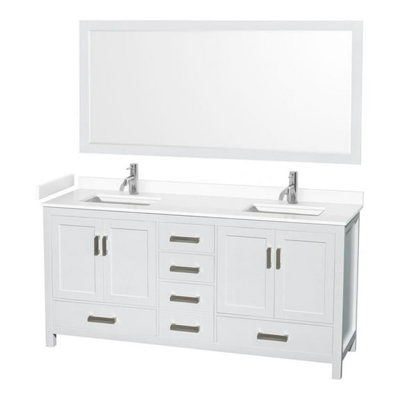Wyndham Collection Sheffield 72" Solid Wood Double Bathroom Vanity in White