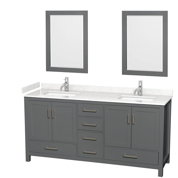 Wyndham Collection Sheffield 72" Wood Double Bathroom Vanity in Dark Gray/Chrome