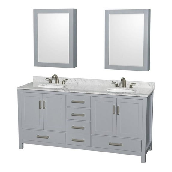 Wyndham Collection Sheffield 72" Wood Double Bathroom Vanity in White/Gray