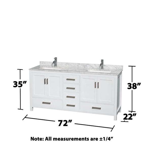 Wyndham Collection Sheffield 72" Wood & Marble Double Bathroom Vanity in White