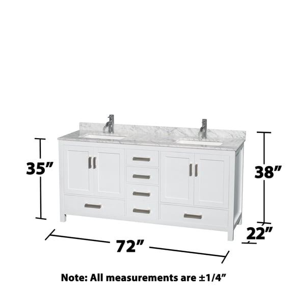 Wyndham Collection Sheffield 72" Wood & Marble Double Bathroom Vanity in White