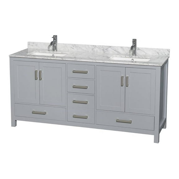 Wyndham Collection Sheffield 72" Wood & Metal Double Bathroom Vanity in Gray