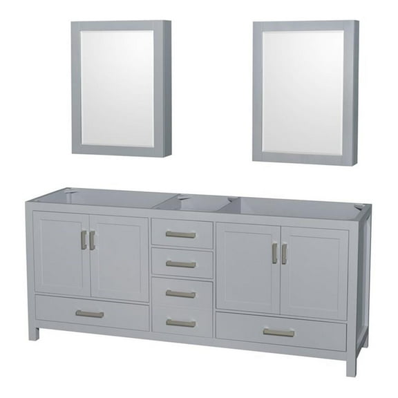 Wyndham Collection Sheffield 80 Inch Double Bathroom Vanity in Gray, No Countertop, No Sink, and Medicine Cabinets