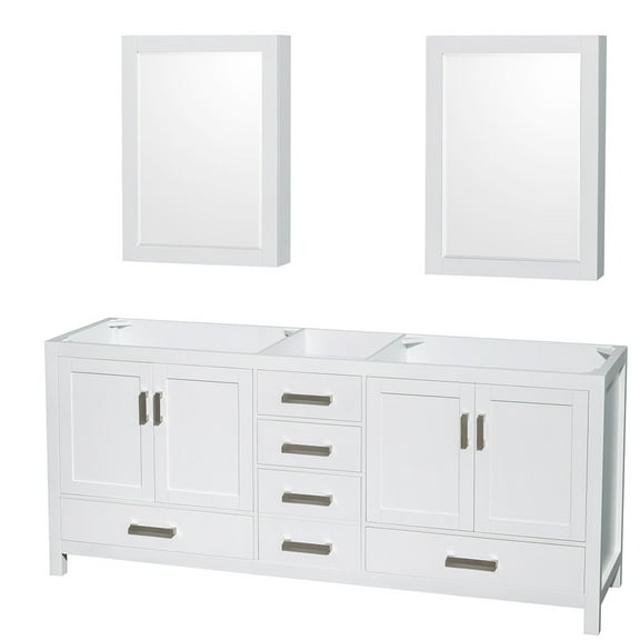 Wyndham Collection Sheffield 79" Cabinets Wood Double Bathroom Vanity in White