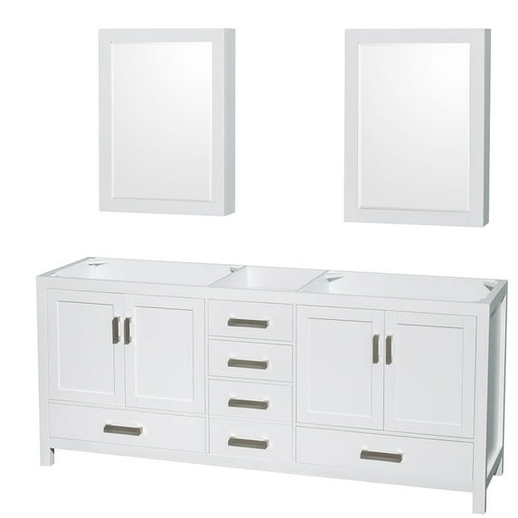 Wyndham Collection Sheffield 79" Cabinets Wood Double Bathroom Vanity in White