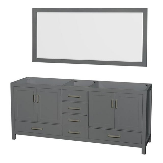 Wyndham Collection Sheffield 79" Mirror Wood Double Bathroom Vanity in Dark Gray