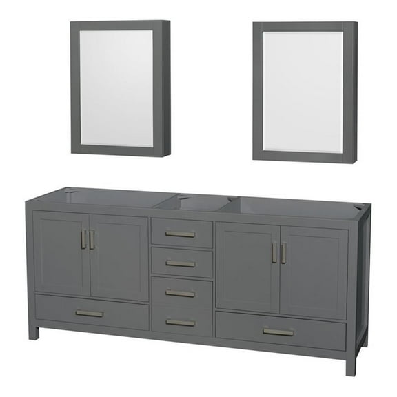 Wyndham Collection Sheffield 79" Wood Double Bathroom Vanity in Dark Gray/Chrome