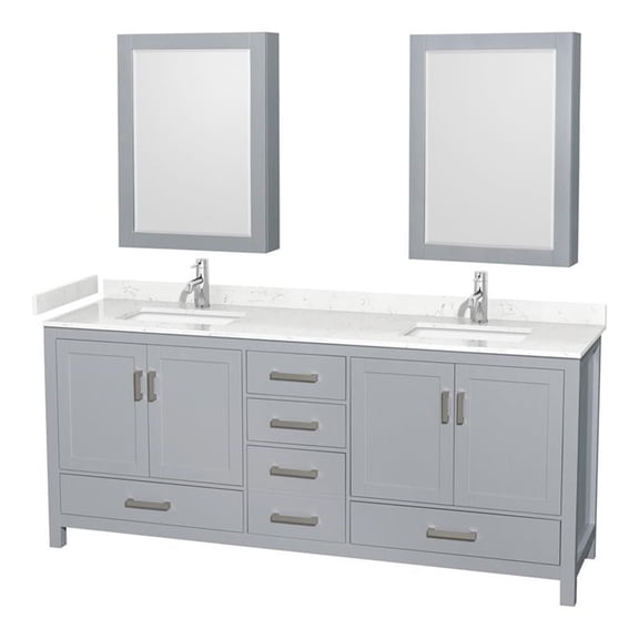 Wyndham Collection Sheffield 80" Cabinets Wood Double Bathroom Vanity in Gray