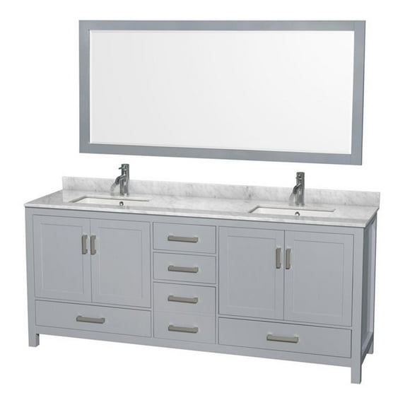 Wyndham Collection Sheffield 80" Marble Double Bathroom Vanity in White/Gray