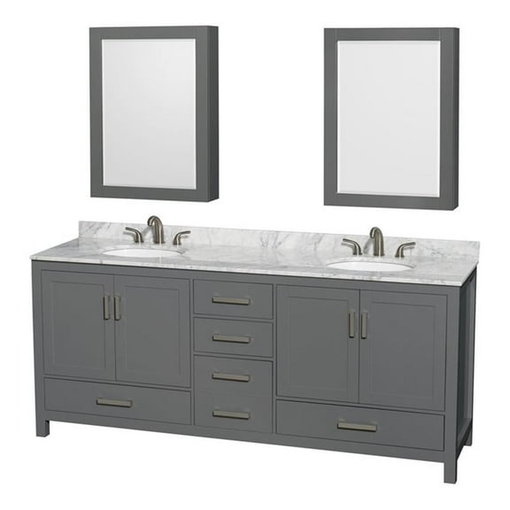 Wyndham Collection Sheffield 80" Metal Double Bathroom Vanity in Dark Gray/White