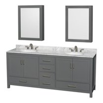Wyndham Collection Sheffield 80" Metal Double Bathroom Vanity in Dark Gray/White