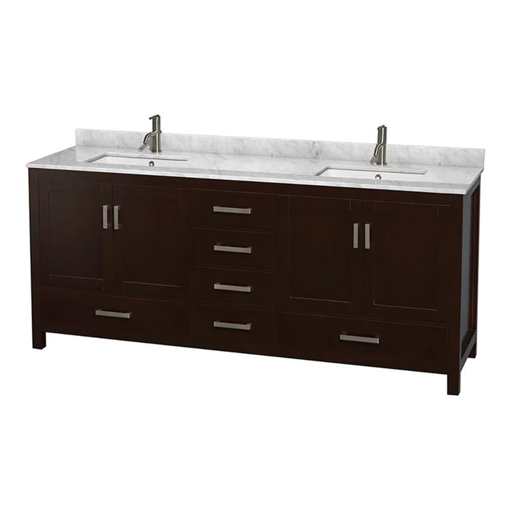 Espresso and White Carrera Marble Double Bathroom Vanity