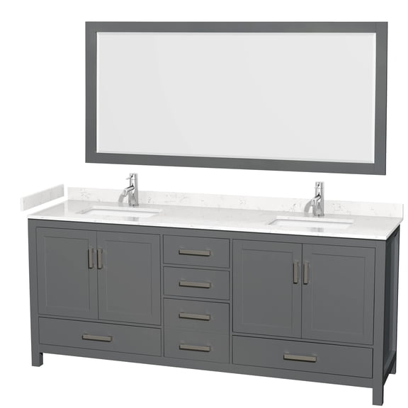 Wyndham Collection Sheffield 80" Mirror Wood Double Bathroom Vanity in Dark Gray