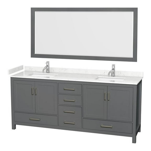 Wyndham Collection Sheffield 80" Mirror Wood Double Bathroom Vanity in Dark Gray